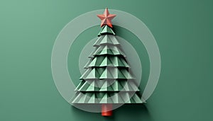 Christmas Tree Mockup Closeup isolated. Green background. Christmas Eve top view flat lay. Winter traditional holidays. Merry