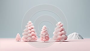 Christmas Tree Mockup Closeup isolated on grey pink background. Christmas Eve different types. Winter traditional holidays. Merry