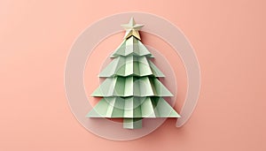 Christmas Tree Mockup Closeup isolated. Pink background. Christmas Eve top view flat lay. Winter traditional holidays. Merry