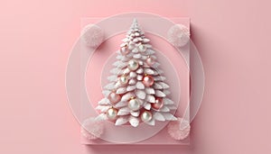 Christmas Tree Mockup Closeup isolated on pink background. Christmas-Tree top view flat lay. Winter traditional holidays. Merry