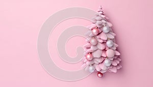 Christmas Tree Mockup Closeup isolated on pink background. Christmas-Tree top view flat lay. Winter traditional holidays. Merry