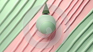 Christmas Tree Mockup Closeup isolated. Pink, green, mint background. Christmas Eve top view flat lay. Winter traditional holidays