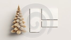 Christmas Tree Mockup Closeup isolated on white beige background. Christmas-Tree top view flat lay. Winter traditional holidays.