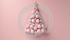 Christmas Tree Mockup flat-lay Closeup isolated on pink background. Christmas-Tree top view flat lay. Winter traditional holidays