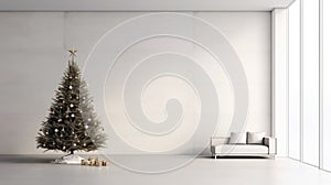 Christmas tree in Modern house interior inspired by minimalism.