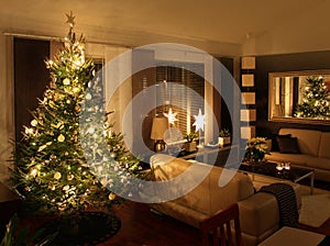 Christmas tree in modern living room