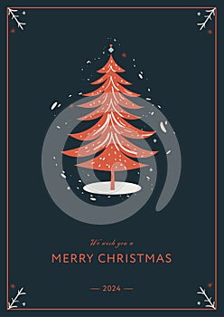 Christmas tree in modern minimalist Scandinavian style. Story template, poster, card, vector hand drawing illustration