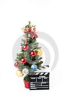 Christmas tree and movie clapperboard