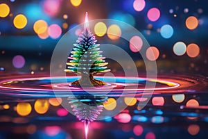 christmas tree with neon lights and bluer background