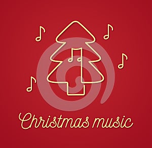 Christmas tree with notes outline logo vector