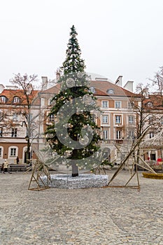 Christmas tree at Nowy Swiat in Warsaw Poland photo