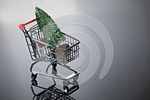 Christmas Tree Ornament in Cute Shopping Cart