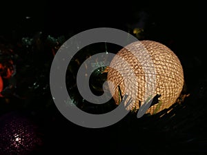 Christmas tree ornaments, colorful light balls on Christmas tree