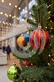 Christmas tree ornaments and lights photo
