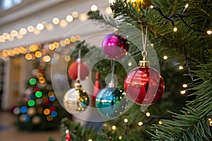 Christmas tree ornaments and lights photo