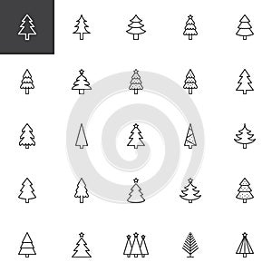 Christmas tree outline icons set