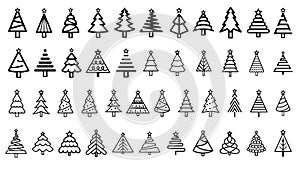 Christmas tree outline icons set. linear style symbols collection, line signs pack. vector graphics.