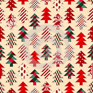 Christmas tree Patchwork pattern. Vector image. Seamless quilting design background.
