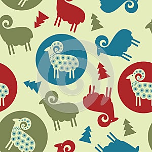 Christmas tree pattern sheep seamless design
