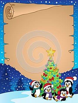 Christmas tree and penguins parchment 1