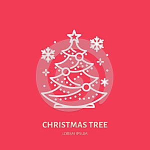 Christmas tree, pine, new year decoration flat line icon. Winter holidays vector illustration, sign for celebration