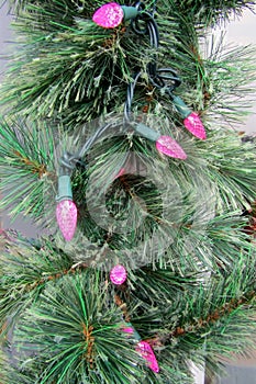 Christmas tree and pink xmas lights background