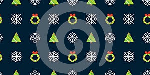 Christmas Tree Pixel Seamless Pattern
