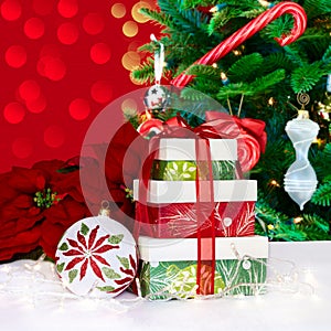 Christmas Tree, Poinsettia's & Presents
