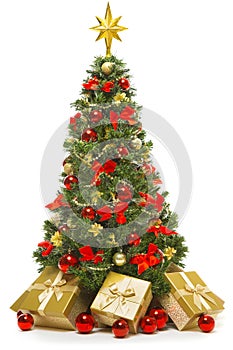 Christmas Tree and Presents, Decorated Xmas Tree, Gift Box