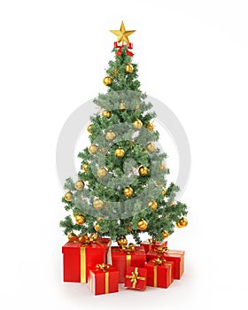 Christmas tree with presents isolated on white background