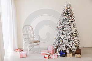 Christmas tree with presents new year white scenery