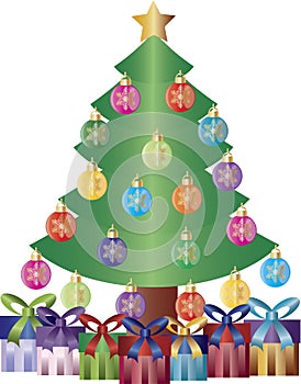 Christmas Tree Presents Ornaments Illustration