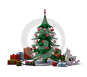 Christmas tree with presents and toys