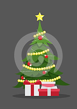 Christmas tree and presents. Vector.