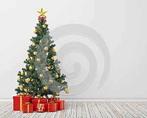 Christmas tree with presents in the vintage room, background