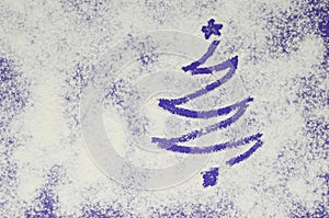 Christmas tree in purple on white background. Winter flour background with copy space. Color of Year 2022 Velvet violet