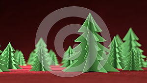 christmas tree on red background for christmas decoration with shadow.