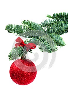 Christmas tree and red ball on white