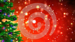 Christmas tree on red bokeh background. 3D render