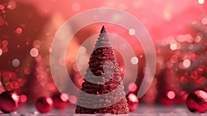 Christmas tree and red christmas balls on abstract defocus background with bokeh. Generative AI