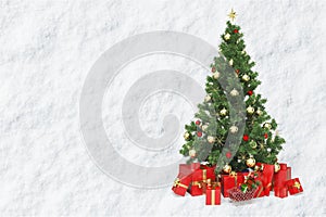 Christmas tree and red gifts isolated on white