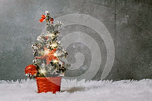 Christmas tree with red ornaments and lights decoration