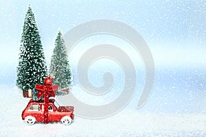 Christmas tree on red toy car