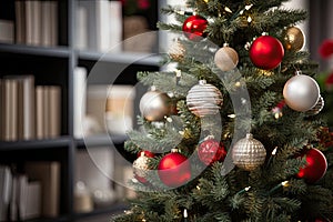 a christmas tree with red and white ornam