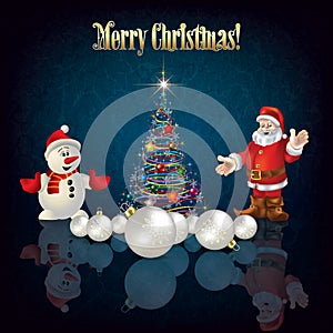 Christmas tree Santa Claus and snowman