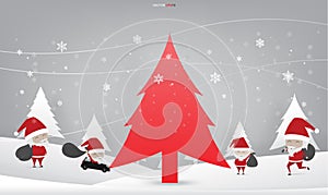 Christmas tree and Santa Claus in winter elegant area for christmas background. Abstract seasonal design element. Vector