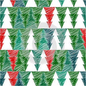 Christmas tree with scetch lines. Vector card. EPS