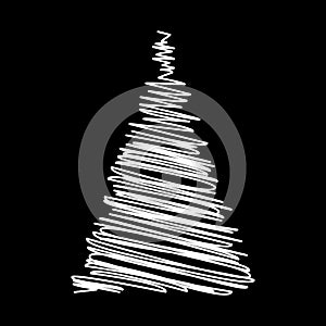 Christmas tree scribble design isolated on black background