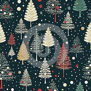 Christmas tree seamless pattern, tileable holiday country print for wallpaper, green wrapping paper, scrapbook, fabric