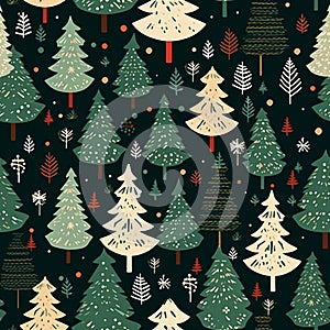 Christmas tree seamless pattern, tileable holiday country print for wallpaper, wrapping paper, scrapbook, fabric and